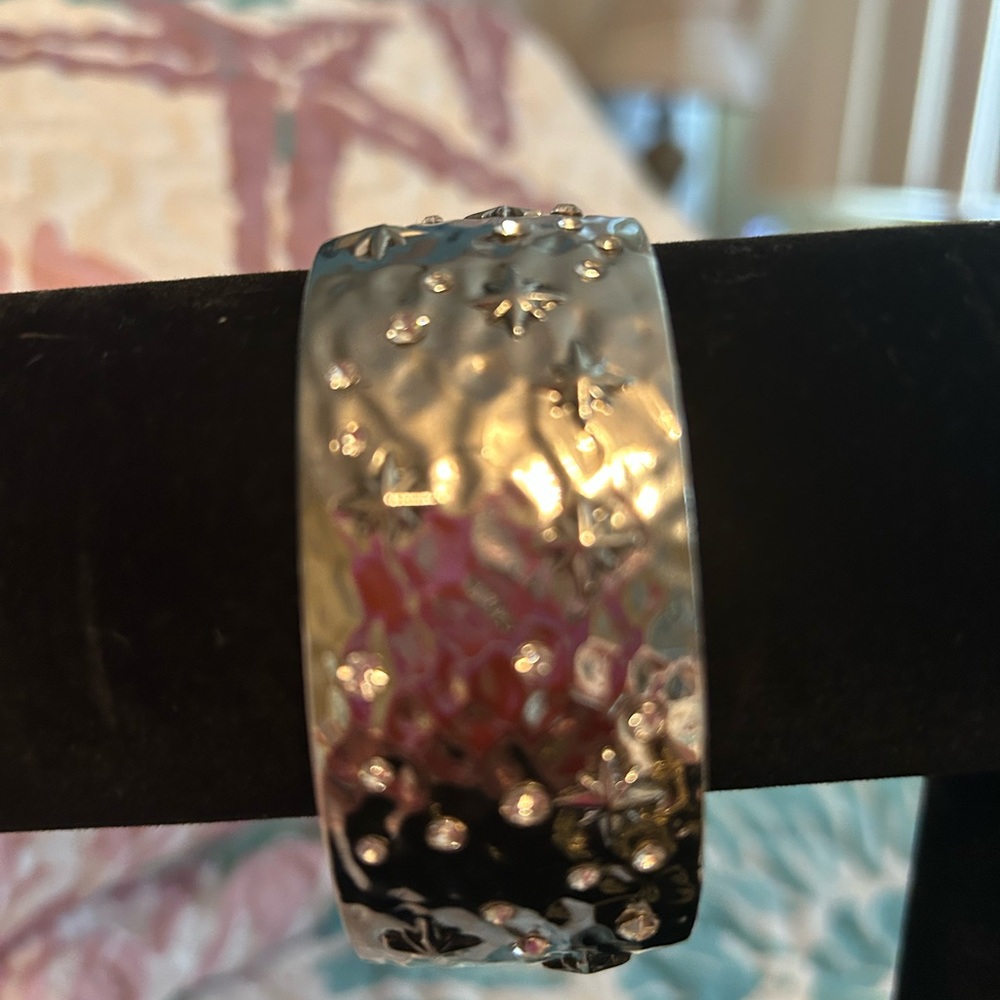Silver Star-Studded Bangle Bracelet